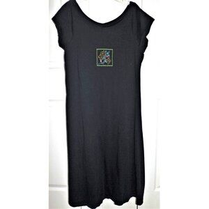 Coral Bay L black cap sleeve dress embroidery